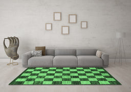 Machine Washable Checkered Emerald Green Modern Area Rugs in a Living Room,, wshabs1416emgrn