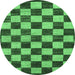 Round Machine Washable Checkered Emerald Green Modern Area Rugs, wshabs1416emgrn