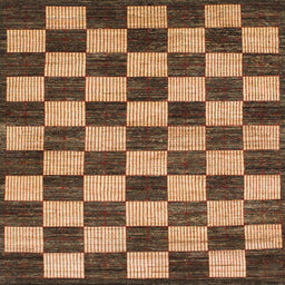 Square Abstract Red Brown Checkered Rug, abs1416