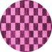 Round Machine Washable Checkered Pink Modern Rug, wshabs1416pnk