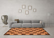Machine Washable Checkered Orange Modern Area Rugs in a Living Room, wshabs1416org