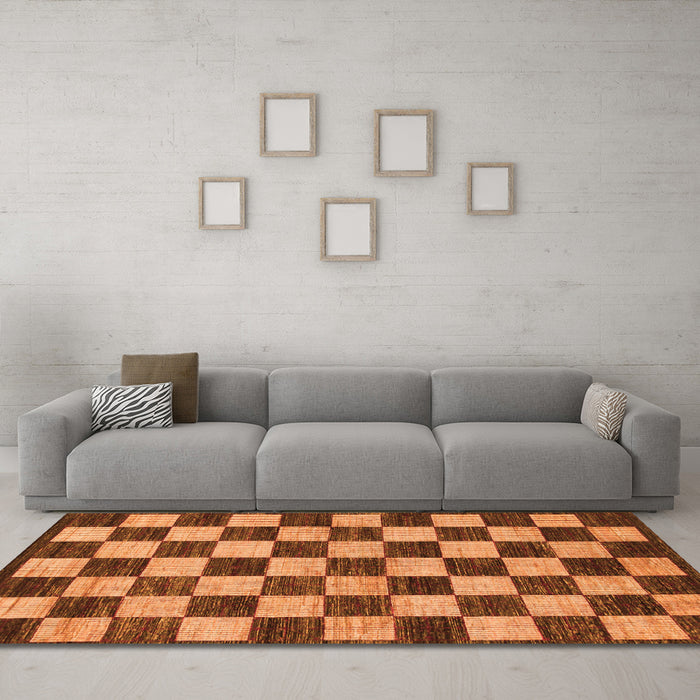 Machine Washable Checkered Orange Modern Area Rugs in a Living Room, wshabs1416org