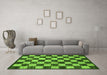 Machine Washable Checkered Green Modern Area Rugs in a Living Room,, wshabs1416grn