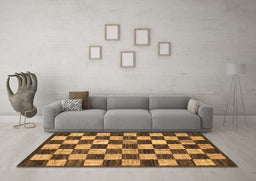 Machine Washable Checkered Brown Modern Rug in a Living Room,, wshabs1416brn