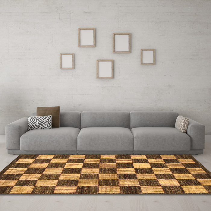 Machine Washable Checkered Brown Modern Rug in a Living Room,, wshabs1416brn