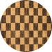 Round Machine Washable Checkered Brown Modern Rug, wshabs1416brn