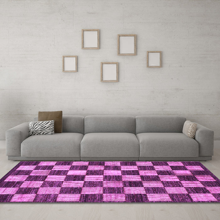 Machine Washable Checkered Purple Modern Area Rugs in a Living Room, wshabs1416pur