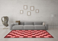 Machine Washable Checkered Red Modern Rug, wshabs1416red