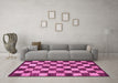 Machine Washable Checkered Pink Modern Rug in a Living Room, wshabs1416pnk