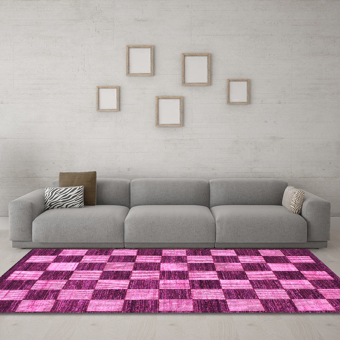 Machine Washable Checkered Pink Modern Rug in a Living Room, wshabs1416pnk