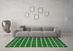 Machine Washable Checkered Emerald Green Modern Area Rugs in a Living Room,, wshabs1418emgrn