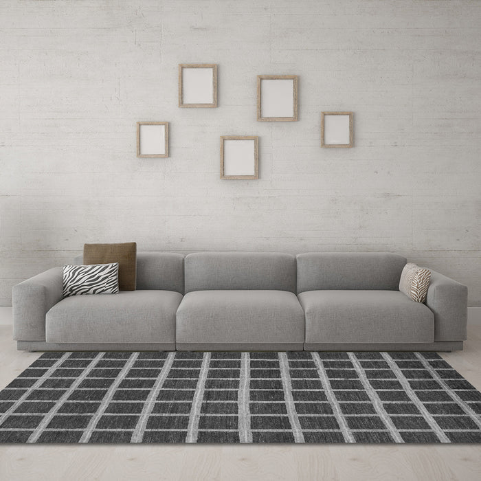 Machine Washable Checkered Gray Modern Rug in a Living Room,, wshabs1418gry