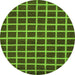 Round Machine Washable Checkered Green Modern Area Rugs, wshabs1418grn