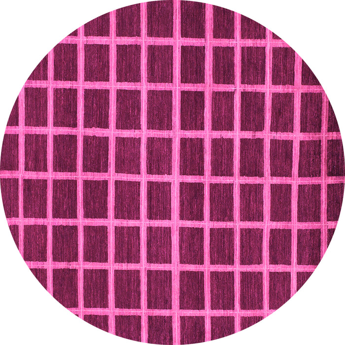 Round Machine Washable Checkered Pink Modern Rug, wshabs1418pnk