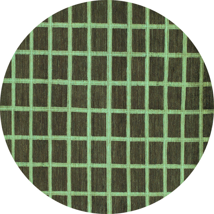 Round Checkered Turquoise Modern Rug, abs1418turq