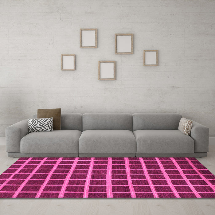 Machine Washable Checkered Pink Modern Rug in a Living Room, wshabs1418pnk