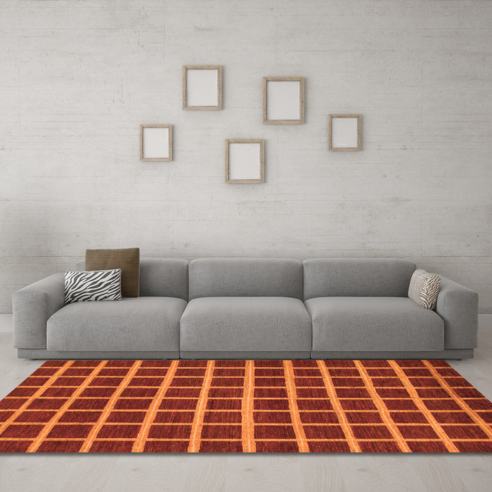Machine Washable Checkered Orange Modern Area Rugs in a Living Room, wshabs1418org
