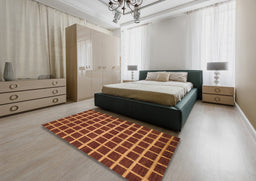 Abstract Red Checkered Rug in a Bedroom, abs1418