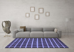 Machine Washable Checkered Blue Modern Rug in a Living Room, wshabs1418blu