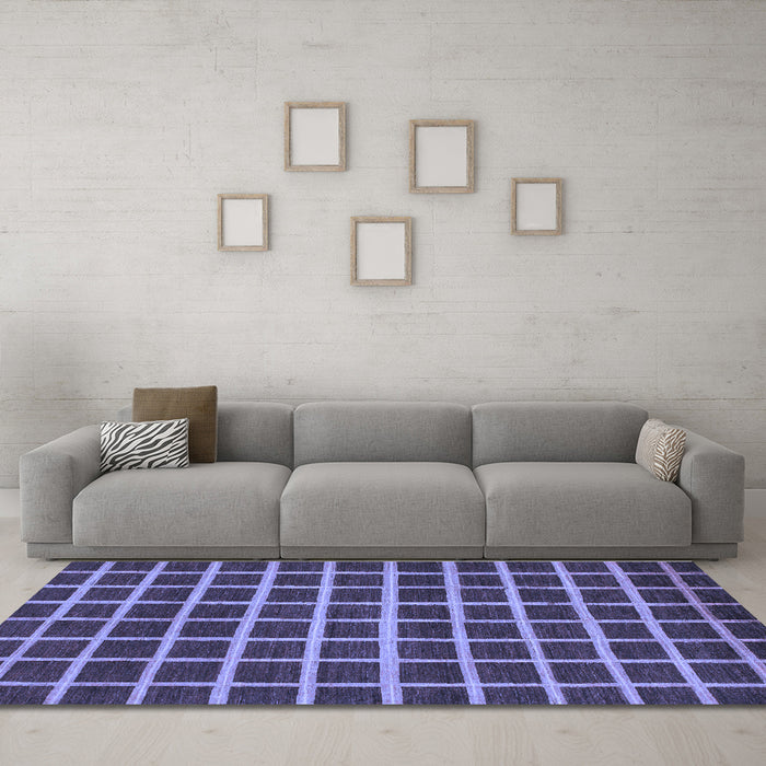 Machine Washable Checkered Blue Modern Rug in a Living Room, wshabs1418blu