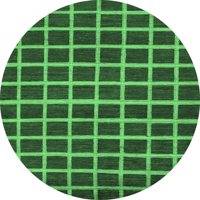Round Machine Washable Checkered Emerald Green Modern Area Rugs, wshabs1418emgrn