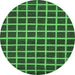 Round Machine Washable Checkered Emerald Green Modern Area Rugs, wshabs1418emgrn