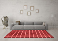 Machine Washable Checkered Red Modern Rug, wshabs1418red