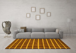 Machine Washable Checkered Yellow Modern Rug in a Living Room, wshabs1418yw