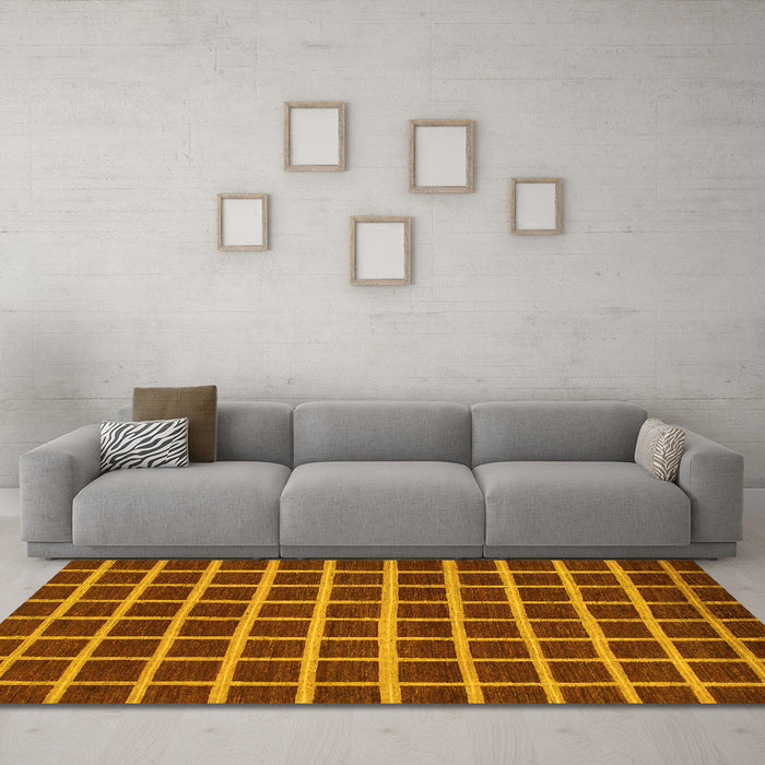 Machine Washable Checkered Yellow Modern Rug in a Living Room, wshabs1418yw