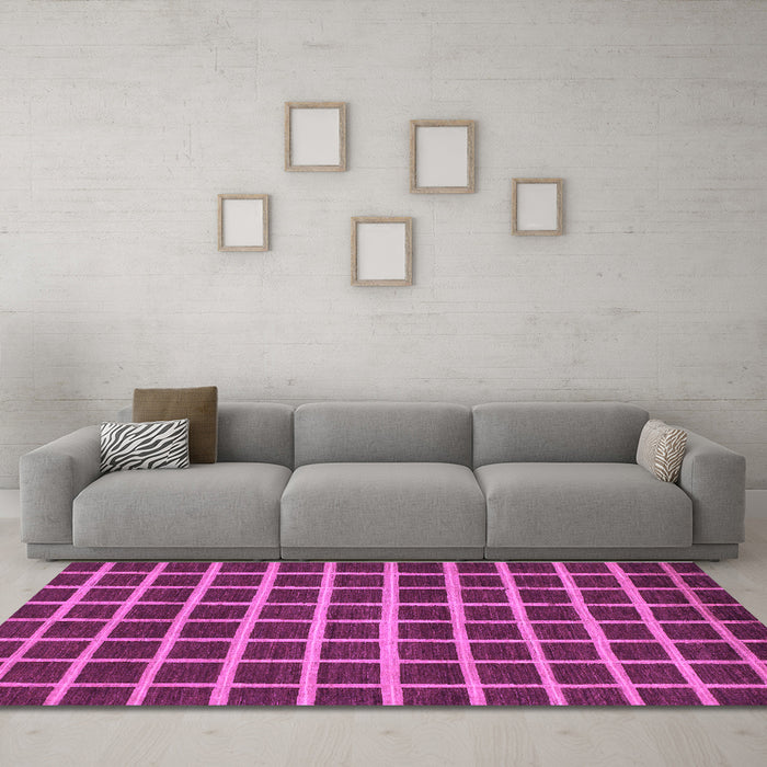 Machine Washable Checkered Purple Modern Area Rugs in a Living Room, wshabs1418pur