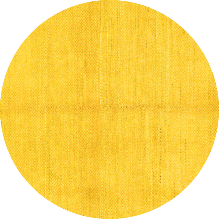 Round Machine Washable Solid Yellow Modern Rug, wshabs1419yw