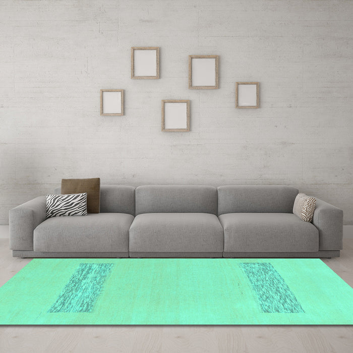 Machine Washable Solid Turquoise Modern Area Rugs in a Living Room,, wshabs141turq