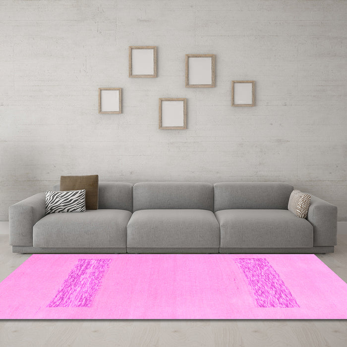 Machine Washable Solid Pink Modern Rug in a Living Room, wshabs141pnk