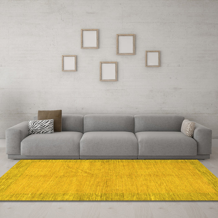 Machine Washable Abstract Yellow Modern Rug in a Living Room, wshabs1420yw