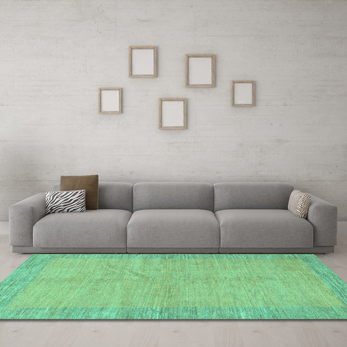 Machine Washable Abstract Turquoise Modern Area Rugs in a Living Room,, wshabs1420turq