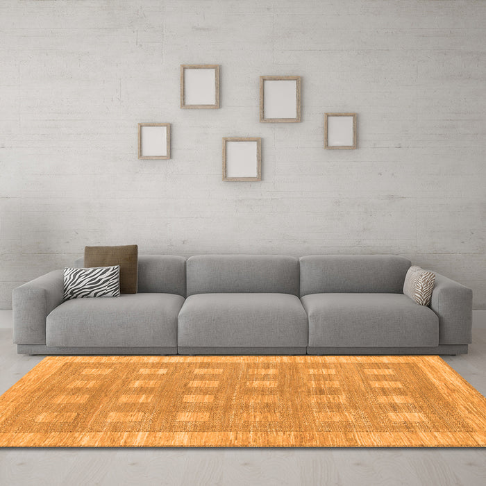 Machine Washable Checkered Orange Modern Area Rugs in a Living Room, wshabs1421org