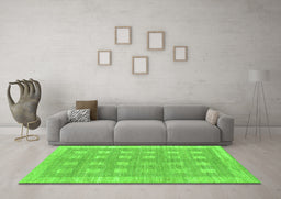 Machine Washable Checkered Green Modern Area Rugs in a Living Room,, wshabs1421grn