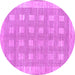 Round Machine Washable Checkered Purple Modern Area Rugs, wshabs1421pur