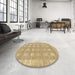 Round Abstract Yellow Checkered Rug in a Office, abs1421