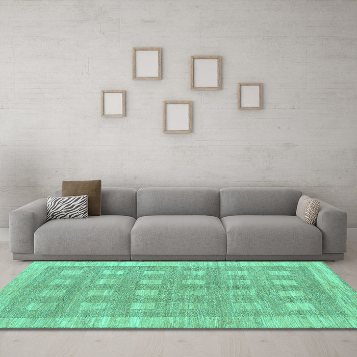 Machine Washable Checkered Turquoise Modern Area Rugs in a Living Room,, wshabs1421turq