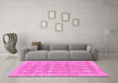 Machine Washable Checkered Pink Modern Rug in a Living Room, wshabs1421pnk