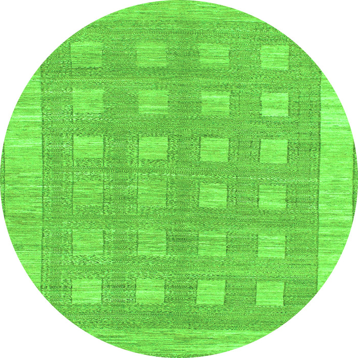 Round Machine Washable Checkered Green Modern Area Rugs, wshabs1421grn