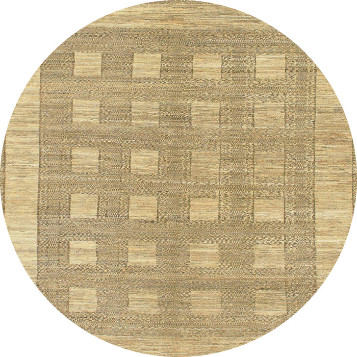 Round Abstract Yellow Checkered Rug, abs1421
