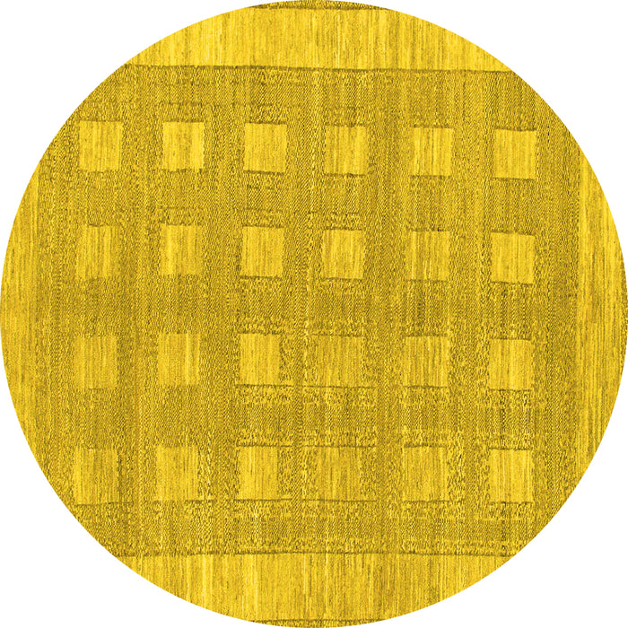 Round Machine Washable Checkered Yellow Modern Rug, wshabs1421yw