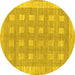 Round Machine Washable Checkered Yellow Modern Rug, wshabs1421yw