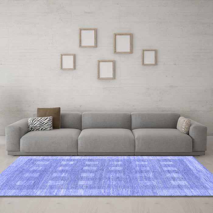 Machine Washable Checkered Blue Modern Rug in a Living Room, wshabs1421blu