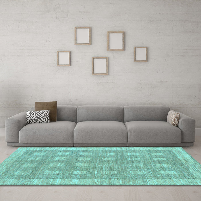 Machine Washable Checkered Light Blue Modern Rug in a Living Room, wshabs1421lblu