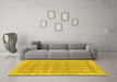 Machine Washable Checkered Yellow Modern Rug in a Living Room, wshabs1421yw