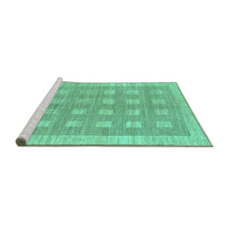 Sideview of Machine Washable Checkered Turquoise Modern Area Rugs, wshabs1421turq