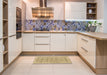 Abstract Yellow Checkered Rug in a Kitchen, abs1421